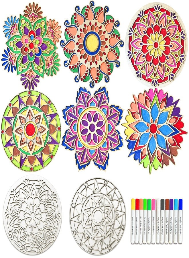 ام ال او ال ام مجموعة رانجولي خشبية قابلة لإعادة الاستخدام مكونة من 6 قطع لعيد ديوالي | اصنع بنفسك فن ماندالا الرملي مع سجادة ديوالي وقلم | زينة المهرجانات الهندية ورأس السنة الجديدة (ماندالا مع قلم) - Image 1